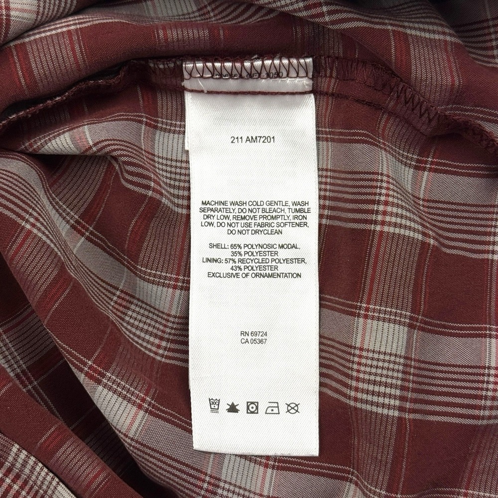 Columbia Men's XL Plaid Shirt Long Sleeve Zip Chest Pocket Maroon Tan Poly Blend - Picture 10 of 10